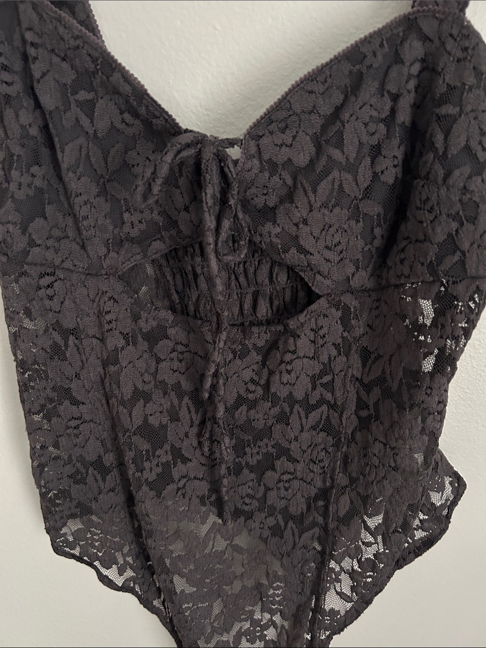 Free People Charcoal Lace Tie-Front Square-Neck Bodysuit Strike A Pose Size M - Picture 7 of 11